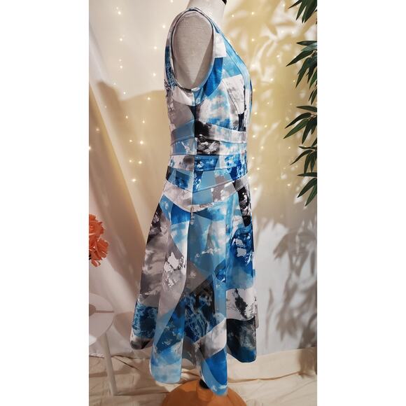 Calvin Klein Abstract Scuba Fit and Flare Sleeveless Dress Womens Size 12 Blue - Picture 4 of 9